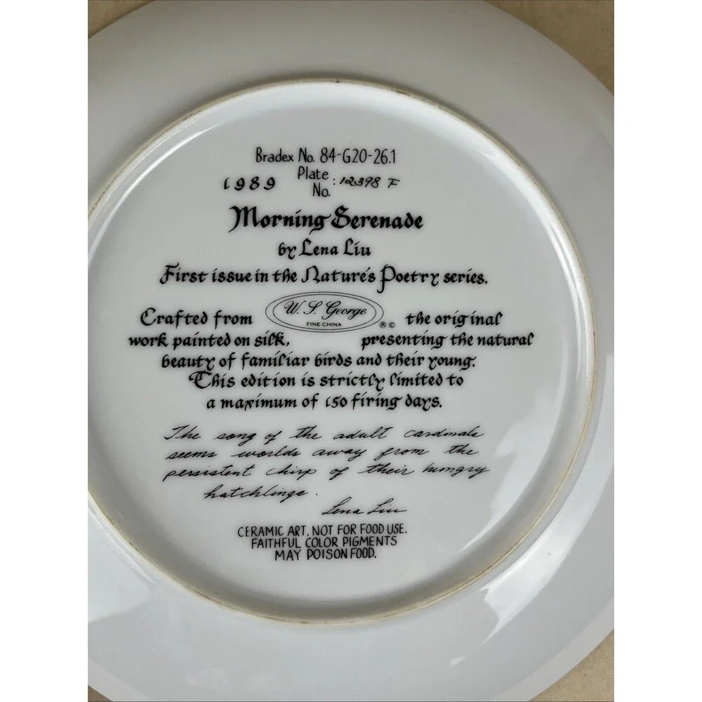 VTG‎ Lena Liu Nature's Poetry Series Plates- MORNING SERENADE, MORNING CHRUS EUC